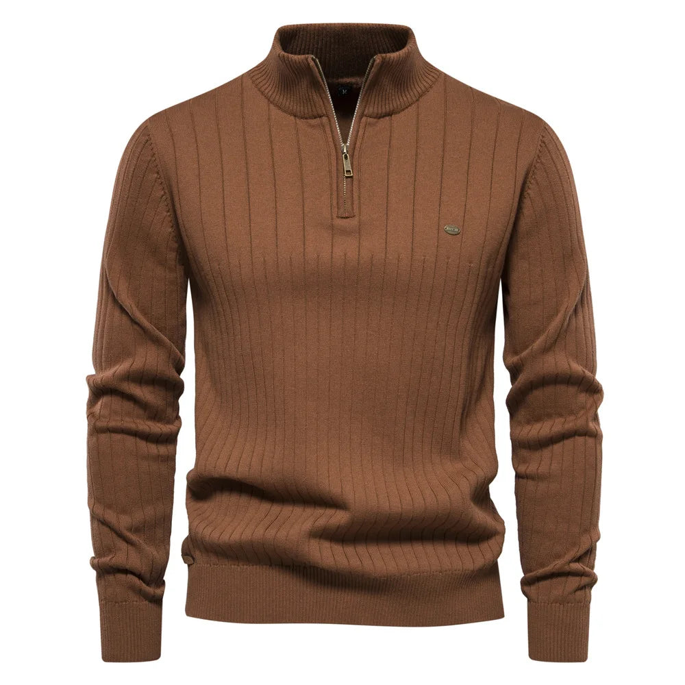 2025 nouveau automne pull à fermeture éclair pulls pour hommes de haute qualité chaud hiver col montant coton tricoté pull hommes