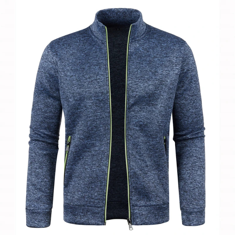 Automne et hiver hommes nouvelle longue fermeture éclair couleur bloc pull manches mince en peluche pull veste décontracté coupe ajustée confortable manteau