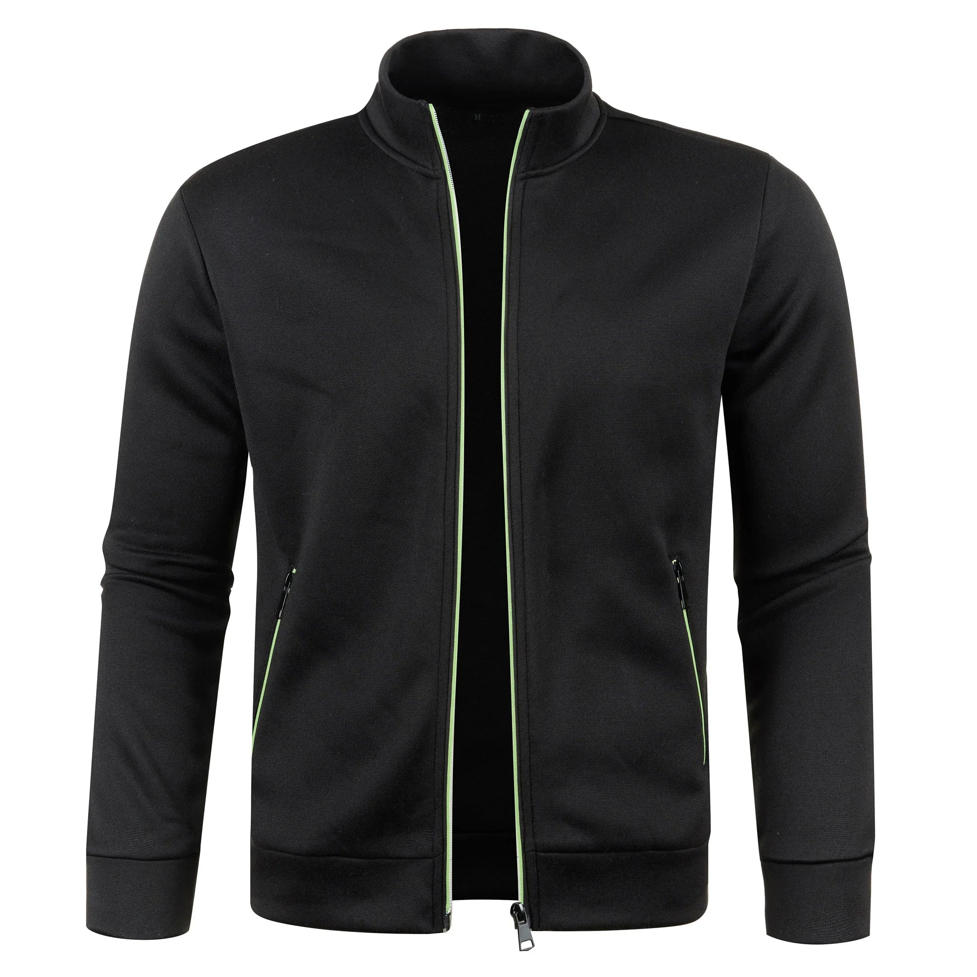 Automne et hiver hommes nouvelle longue fermeture éclair couleur bloc pull manches mince en peluche pull veste décontracté coupe ajustée confortable manteau