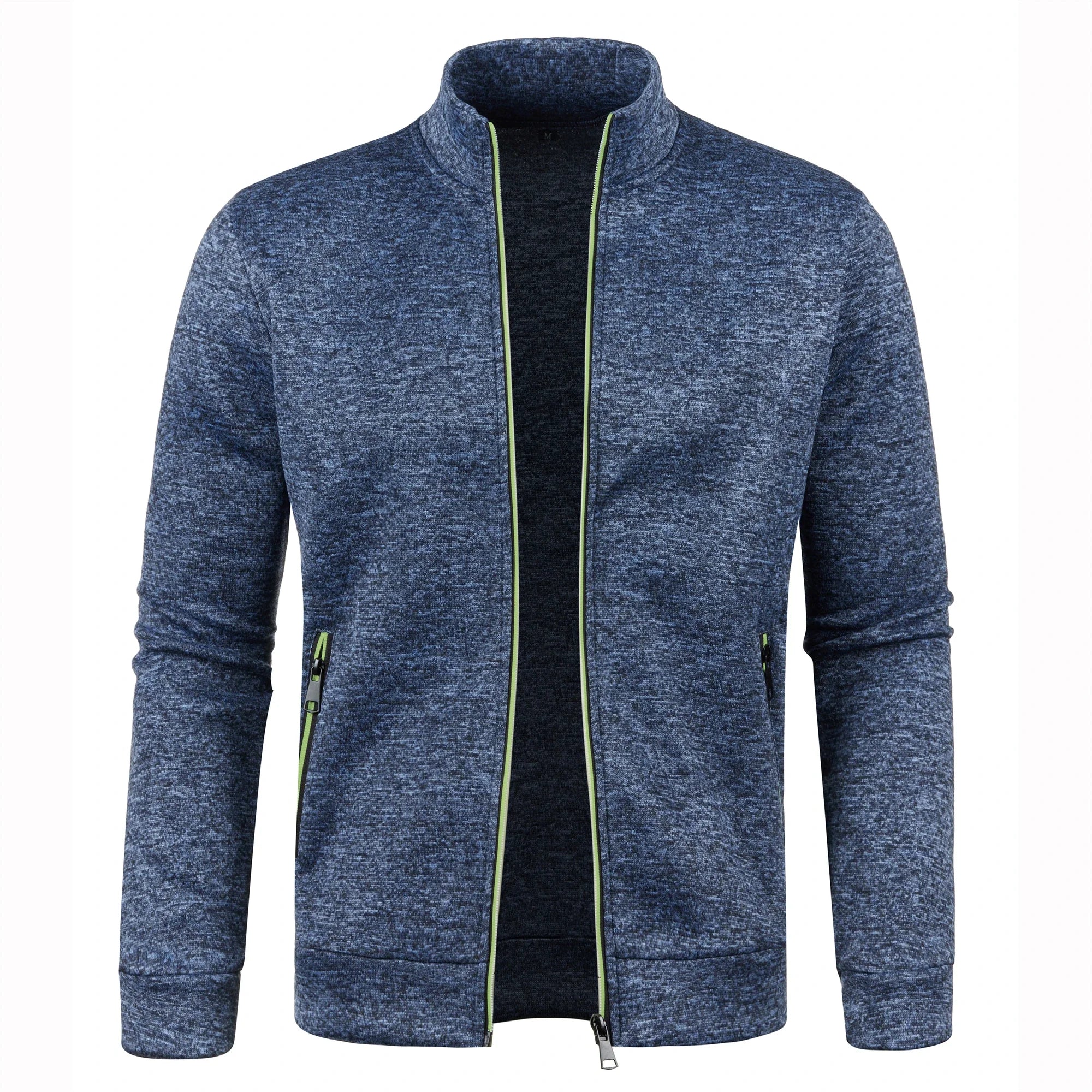 Automne et hiver hommes nouvelle longue fermeture éclair couleur bloc pull manches mince en peluche pull veste décontracté coupe ajustée confortable manteau