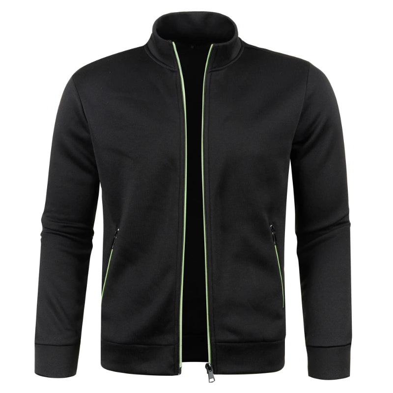 Automne et hiver hommes nouvelle longue fermeture éclair couleur bloc pull manches mince en peluche pull veste décontracté coupe ajustée confortable manteau