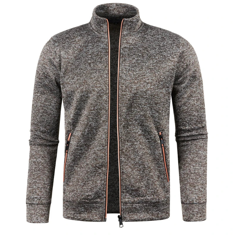 Automne et hiver hommes nouvelle longue fermeture éclair couleur bloc pull manches mince en peluche pull veste décontracté coupe ajustée confortable manteau