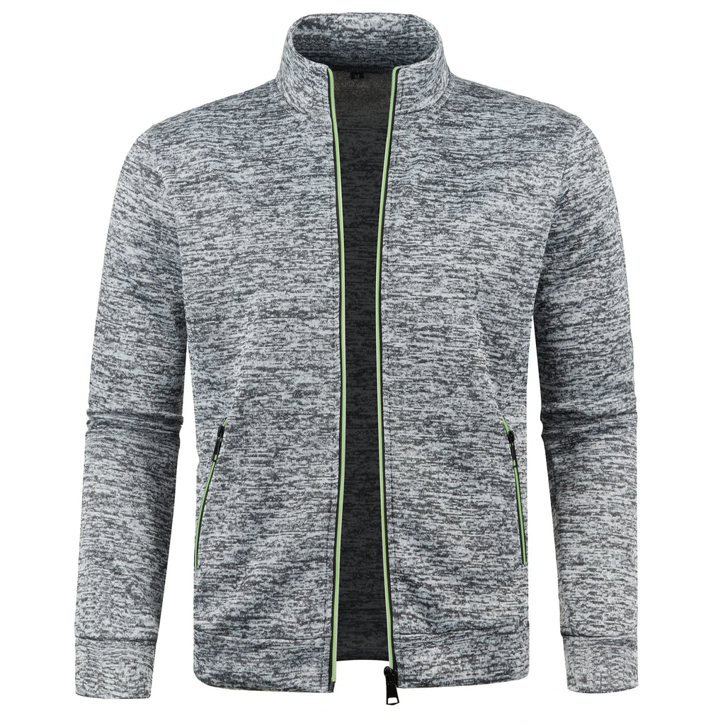 Automne et hiver hommes nouvelle longue fermeture éclair couleur bloc pull manches mince en peluche pull veste décontracté coupe ajustée confortable manteau