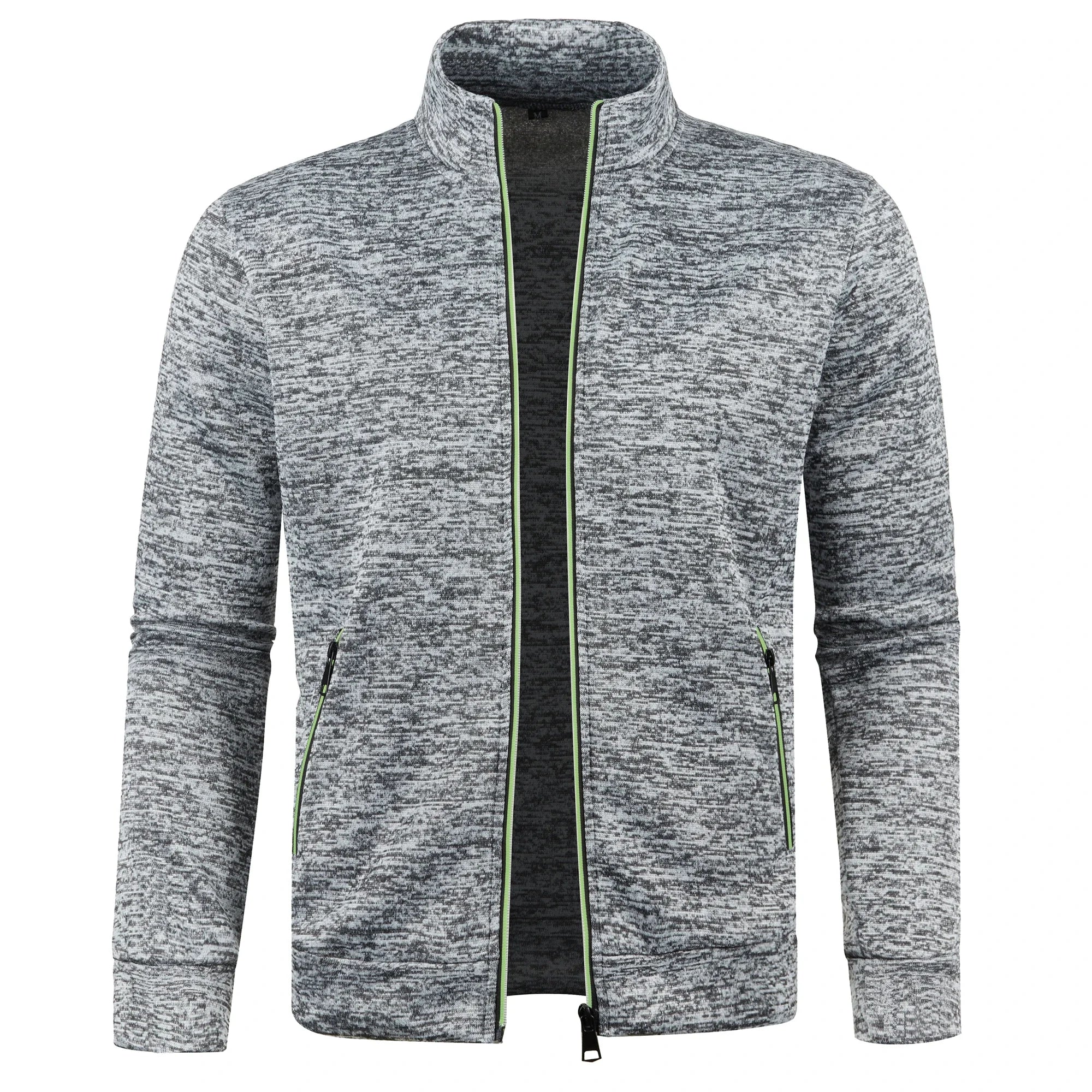 Automne et hiver hommes nouvelle longue fermeture éclair couleur bloc pull manches mince en peluche pull veste décontracté coupe ajustée confortable manteau