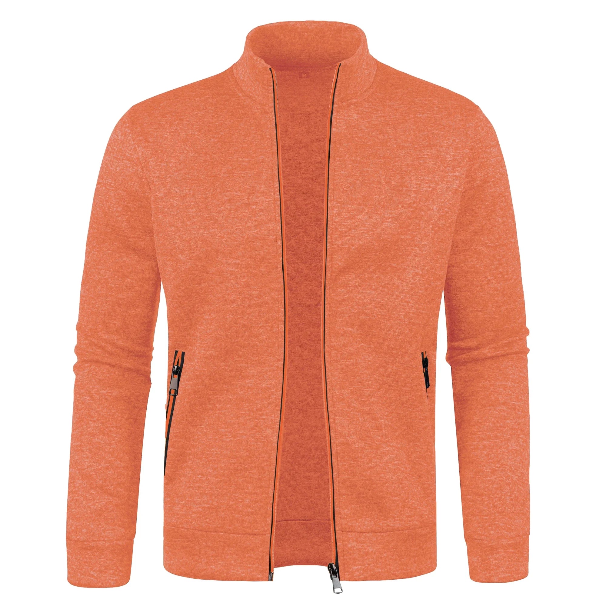 Automne et hiver hommes nouvelle longue fermeture éclair couleur bloc pull manches mince en peluche pull veste décontracté coupe ajustée confortable manteau