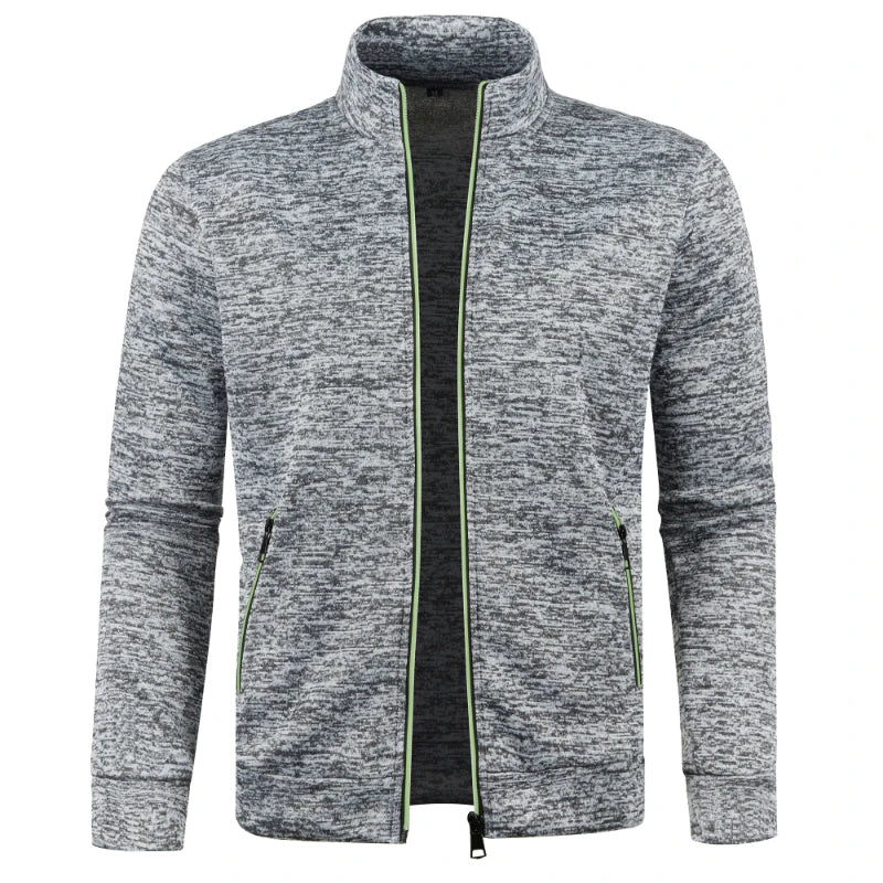 Automne et hiver hommes nouvelle longue fermeture éclair couleur bloc pull manches mince en peluche pull veste décontracté coupe ajustée confortable manteau