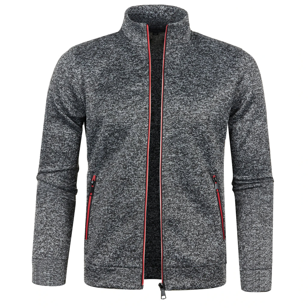 Automne et hiver hommes nouvelle longue fermeture éclair couleur bloc pull manches mince en peluche pull veste décontracté coupe ajustée confortable manteau