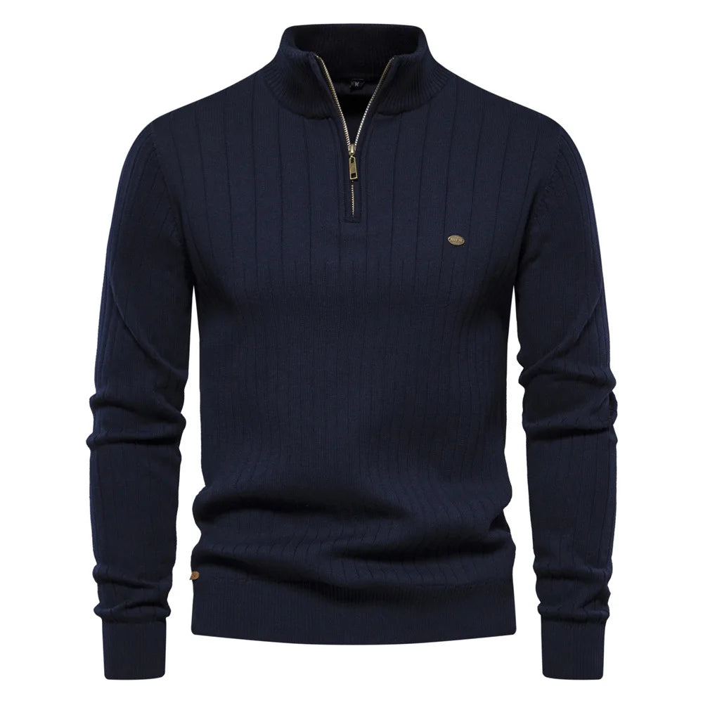 2025 nouveau automne pull à fermeture éclair pulls pour hommes de haute qualité chaud hiver col montant coton tricoté pull hommes
