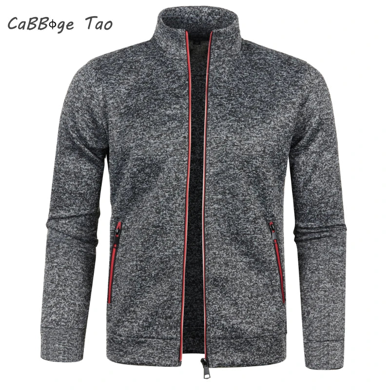 Automne et hiver hommes nouvelle longue fermeture éclair couleur bloc pull manches mince en peluche pull veste décontracté coupe ajustée confortable manteau