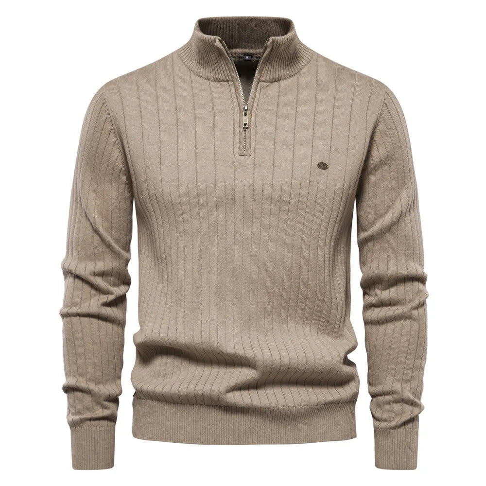 2025 nouveau automne pull à fermeture éclair pulls pour hommes de haute qualité chaud hiver col montant coton tricoté pull hommes