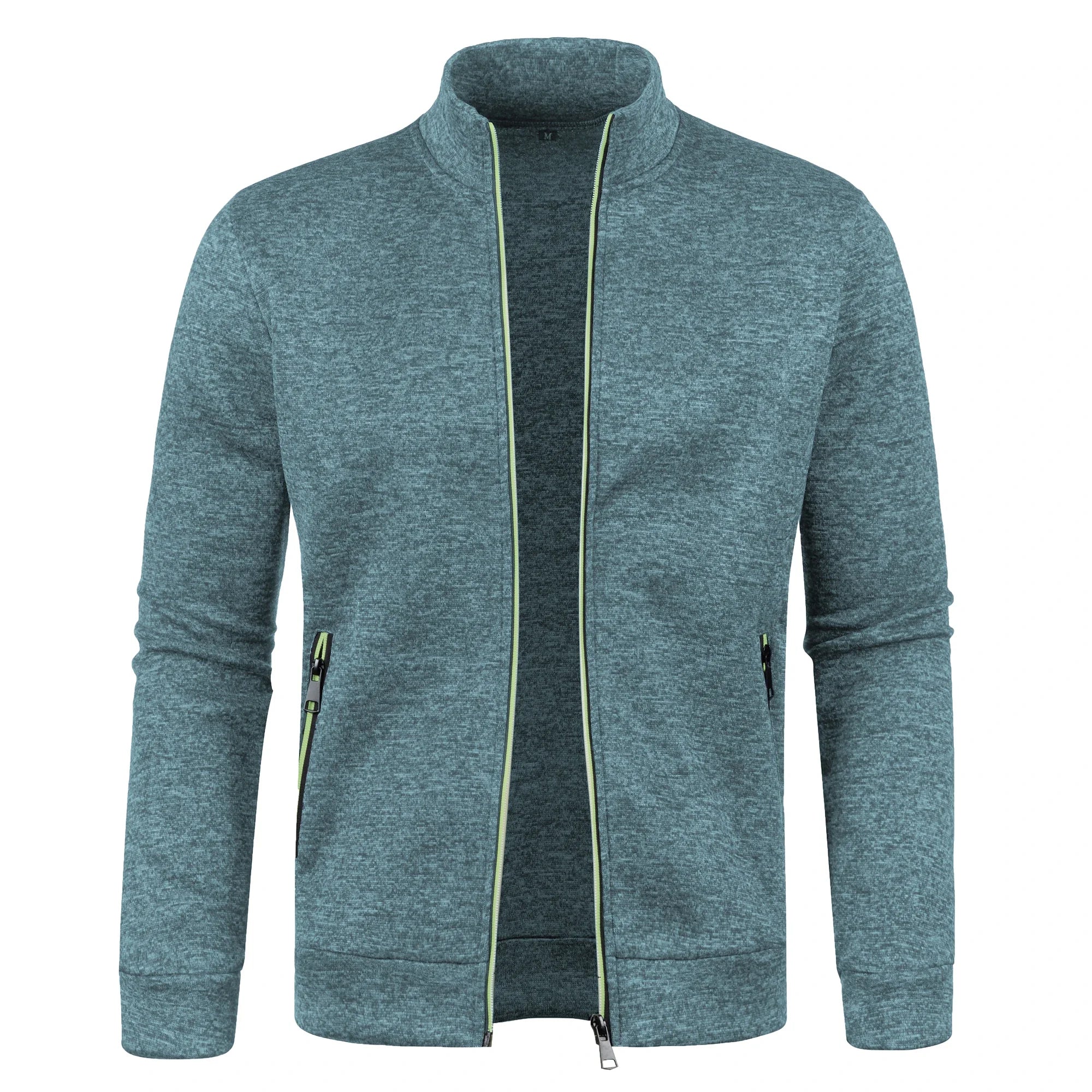 Automne et hiver hommes nouvelle longue fermeture éclair couleur bloc pull manches mince en peluche pull veste décontracté coupe ajustée confortable manteau