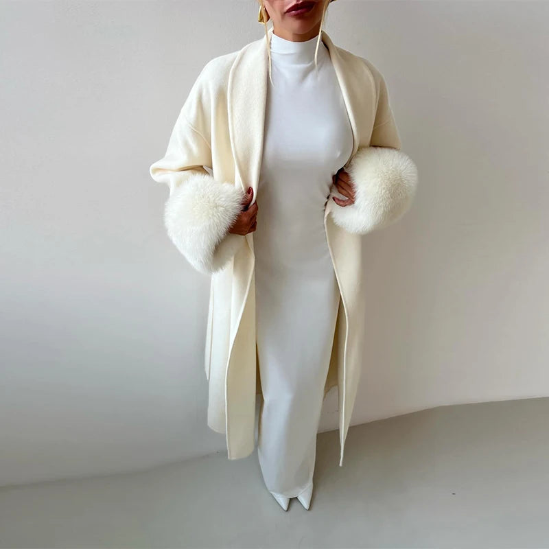 Mode marron moelleux revers fausse fourrure manteaux avec ceinture femmes 2025 hiver épais chaud longue veste élégante rue dame Chic vêtements d'extérieur