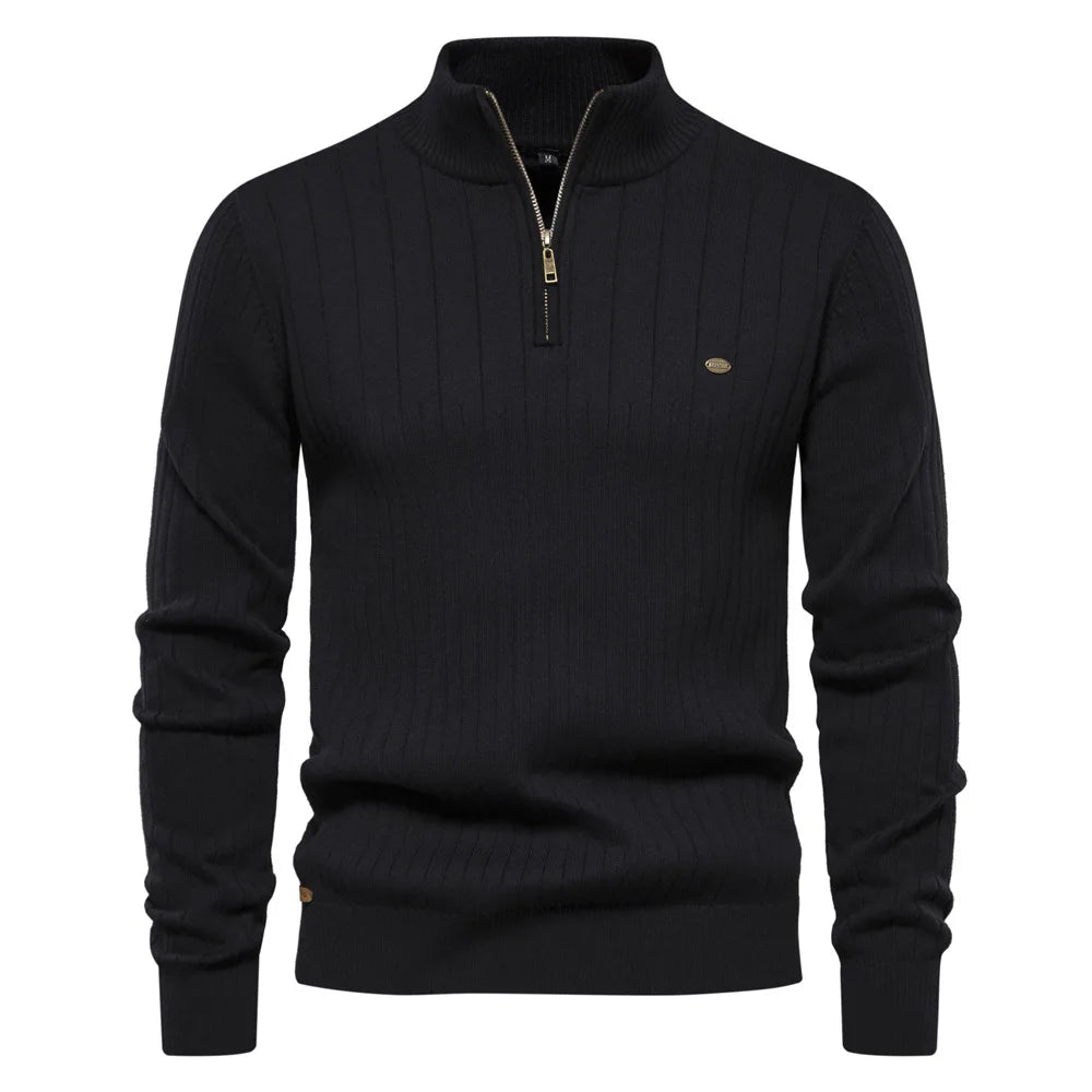 2025 nouveau automne pull à fermeture éclair pulls pour hommes de haute qualité chaud hiver col montant coton tricoté pull hommes