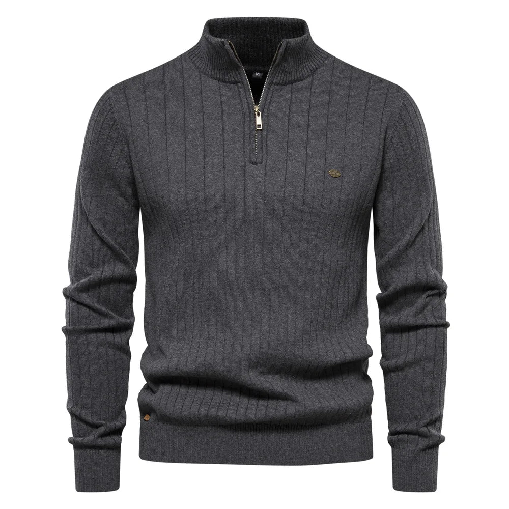 2025 nouveau automne pull à fermeture éclair pulls pour hommes de haute qualité chaud hiver col montant coton tricoté pull hommes