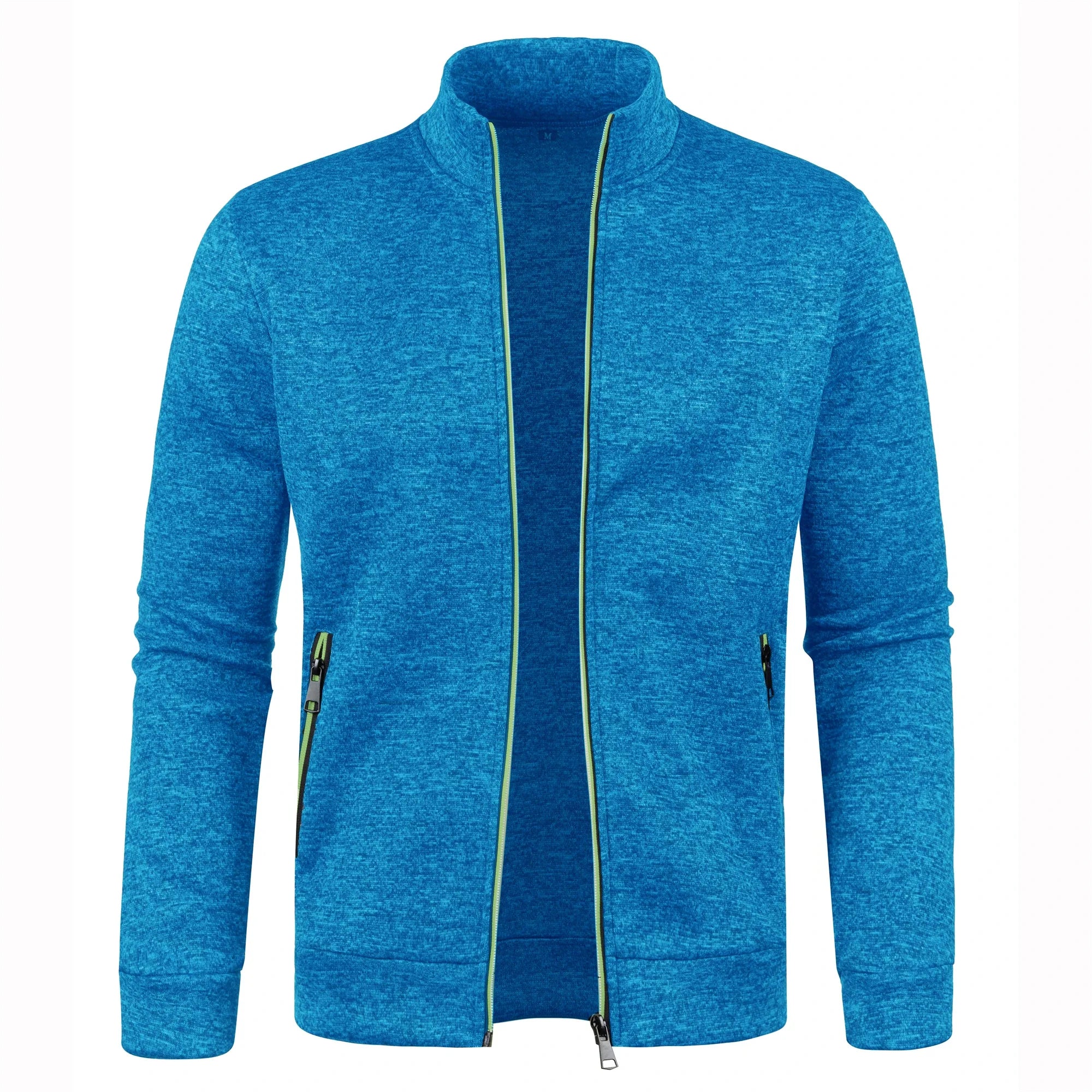Automne et hiver hommes nouvelle longue fermeture éclair couleur bloc pull manches mince en peluche pull veste décontracté coupe ajustée confortable manteau