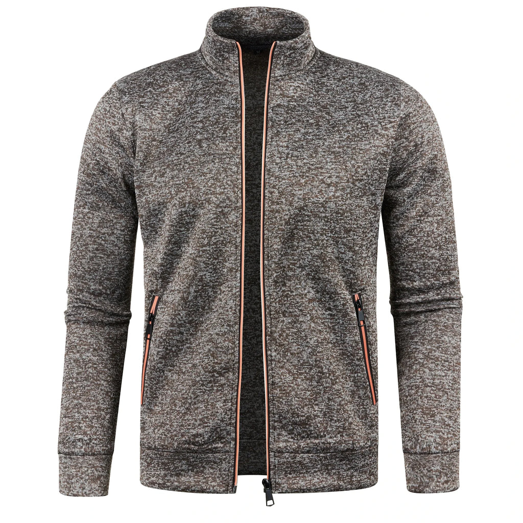 Automne et hiver hommes nouvelle longue fermeture éclair couleur bloc pull manches mince en peluche pull veste décontracté coupe ajustée confortable manteau