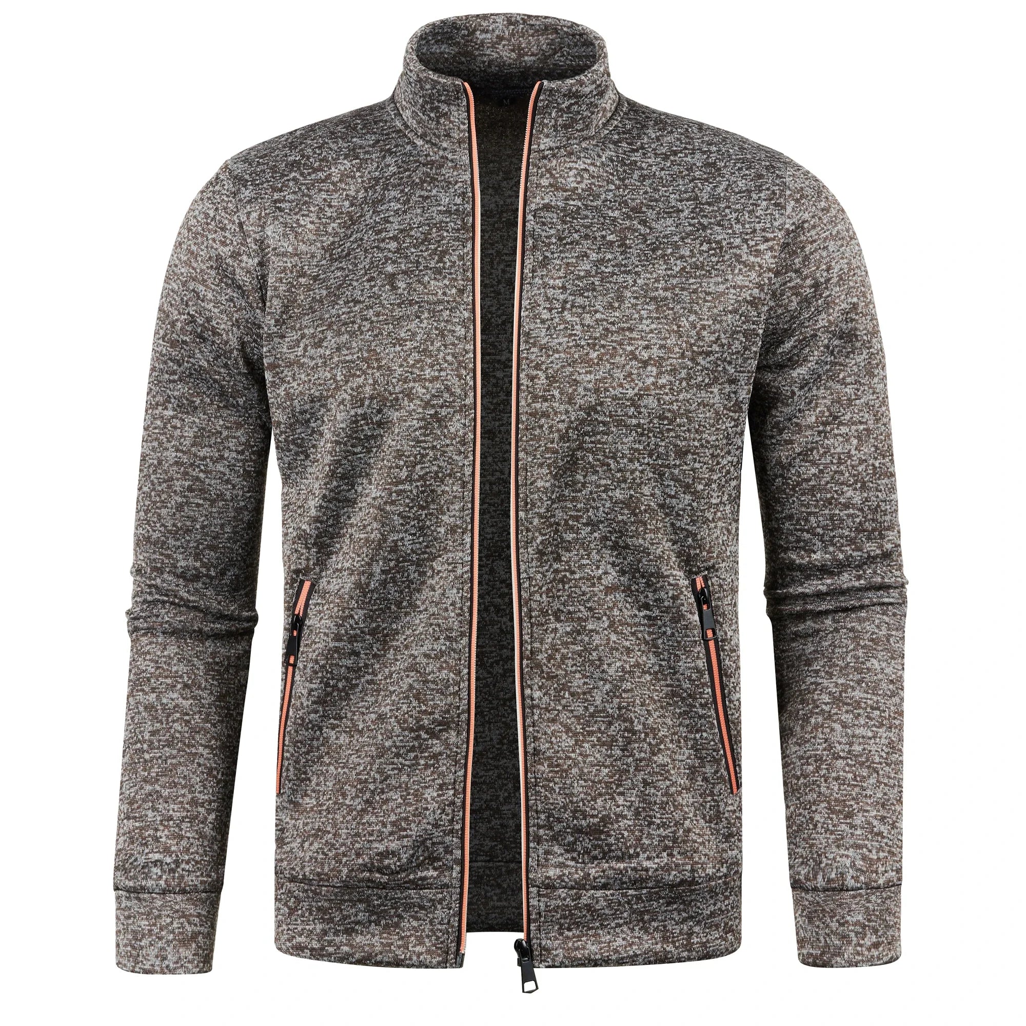 Automne et hiver hommes nouvelle longue fermeture éclair couleur bloc pull manches mince en peluche pull veste décontracté coupe ajustée confortable manteau