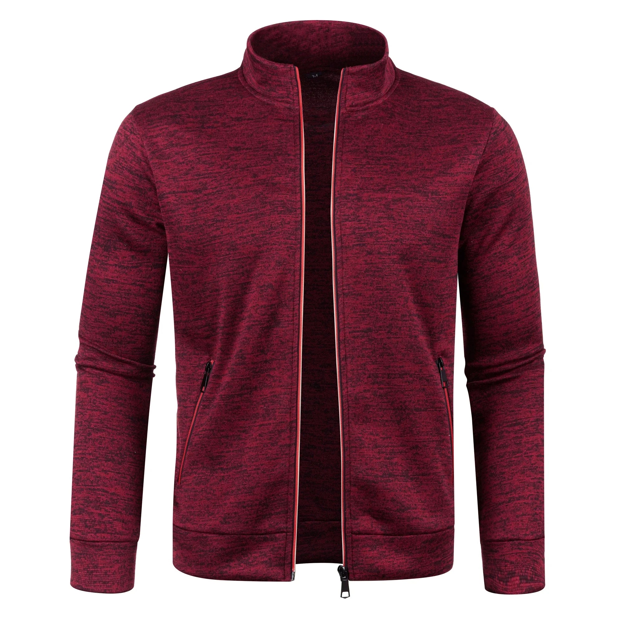 Automne et hiver hommes nouvelle longue fermeture éclair couleur bloc pull manches mince en peluche pull veste décontracté coupe ajustée confortable manteau
