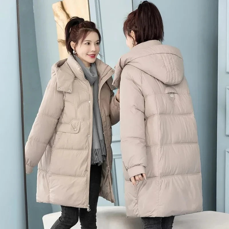 Doudoune en coton mi-longue pour femme, manteau matelassé coréen, parkas épaisses et chaudes, manteau à capuche, hiver, 3XL, nouveau, 2023